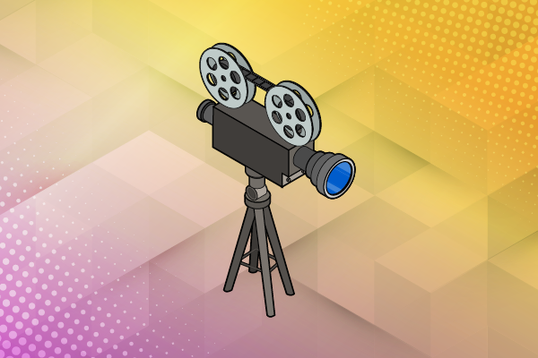 Graphic of a movie camera that uses film.